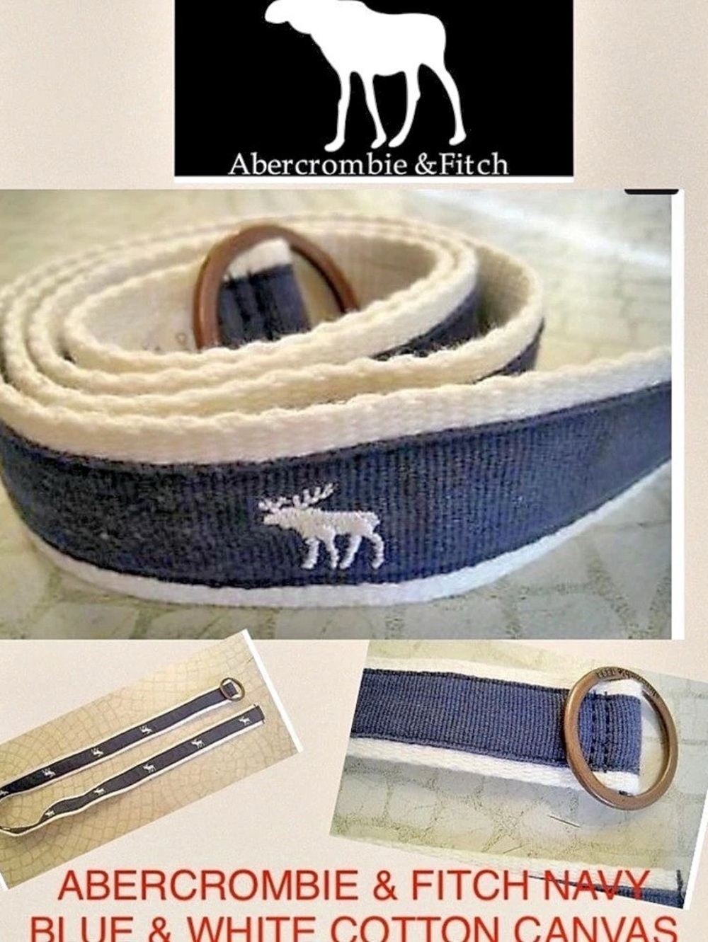 2-1 NEW Signature ABERCROMBIE & FITCH NAVY BLUE & WHITE COTTON-CANVAS METALLIC